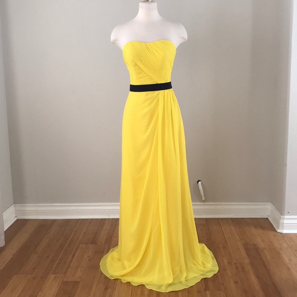 Me Too Yellow Strapless Belt Detail Gown
